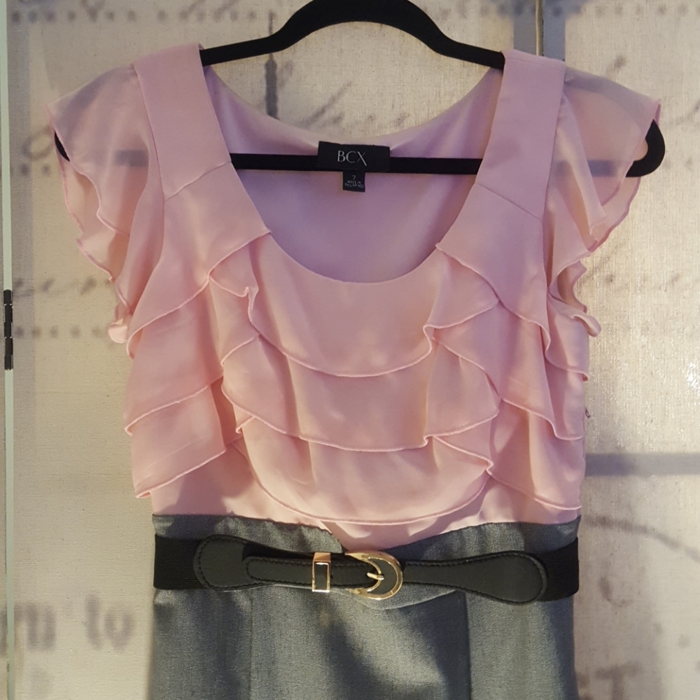 Color Block Ruffled Top Pink & Gray Dress